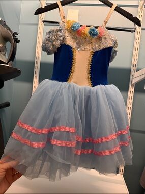 Light Blue & Royal Blue Floral Tulle Kids Theater Costume Dress